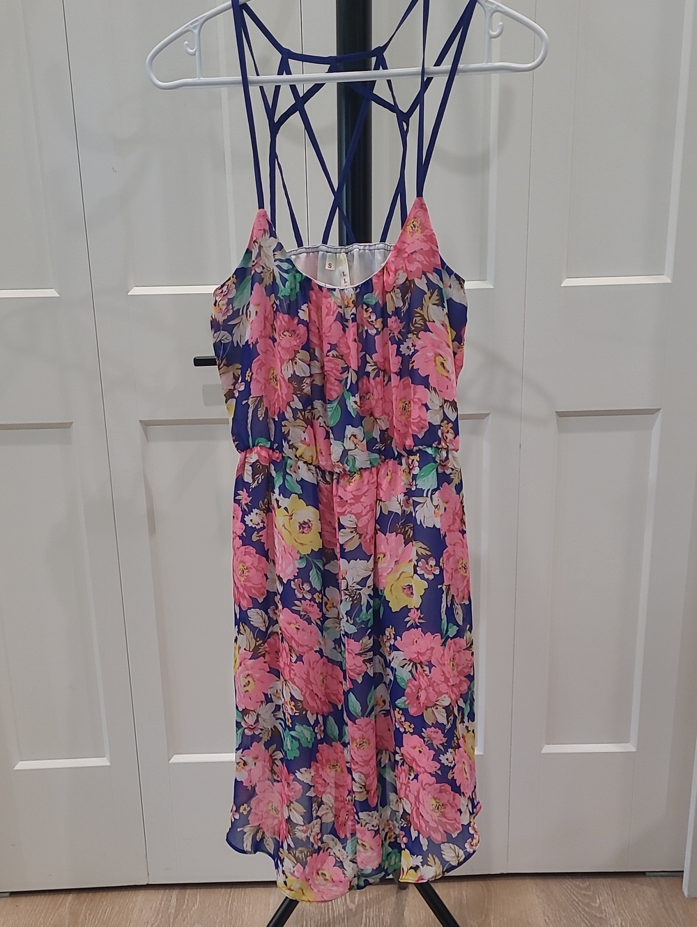 Love Silk Navy Floral Strappy Sundress with Pink & Yellow Blooms